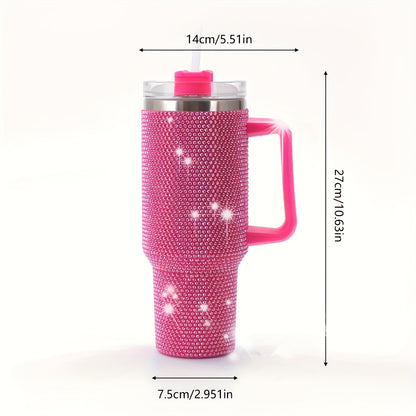 40oz Rhinestone Stainless Steel Insulated Tumbler - Premium Travel Mug for Hot And Cold Drinks - Durable, Reusable, Hand Wash Only, No Electricity Needed, Multipurpose, And Sparkling Diamond Flag Series Design, Birthday Christmas Gifts
