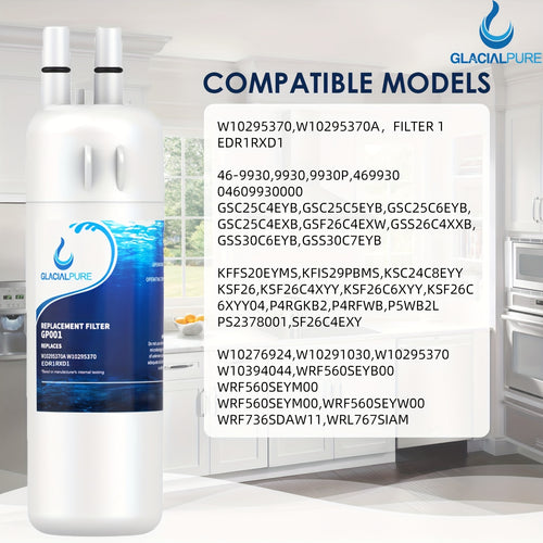 5-Pack GLACIALPURE Refrigerator Water Filters, Compatible with EDR1RXD1 W10295370, WHR1RXD1, KAD1RXD1, P8RFWB2L, P8WB2L, P4RFWB, P5WB2L