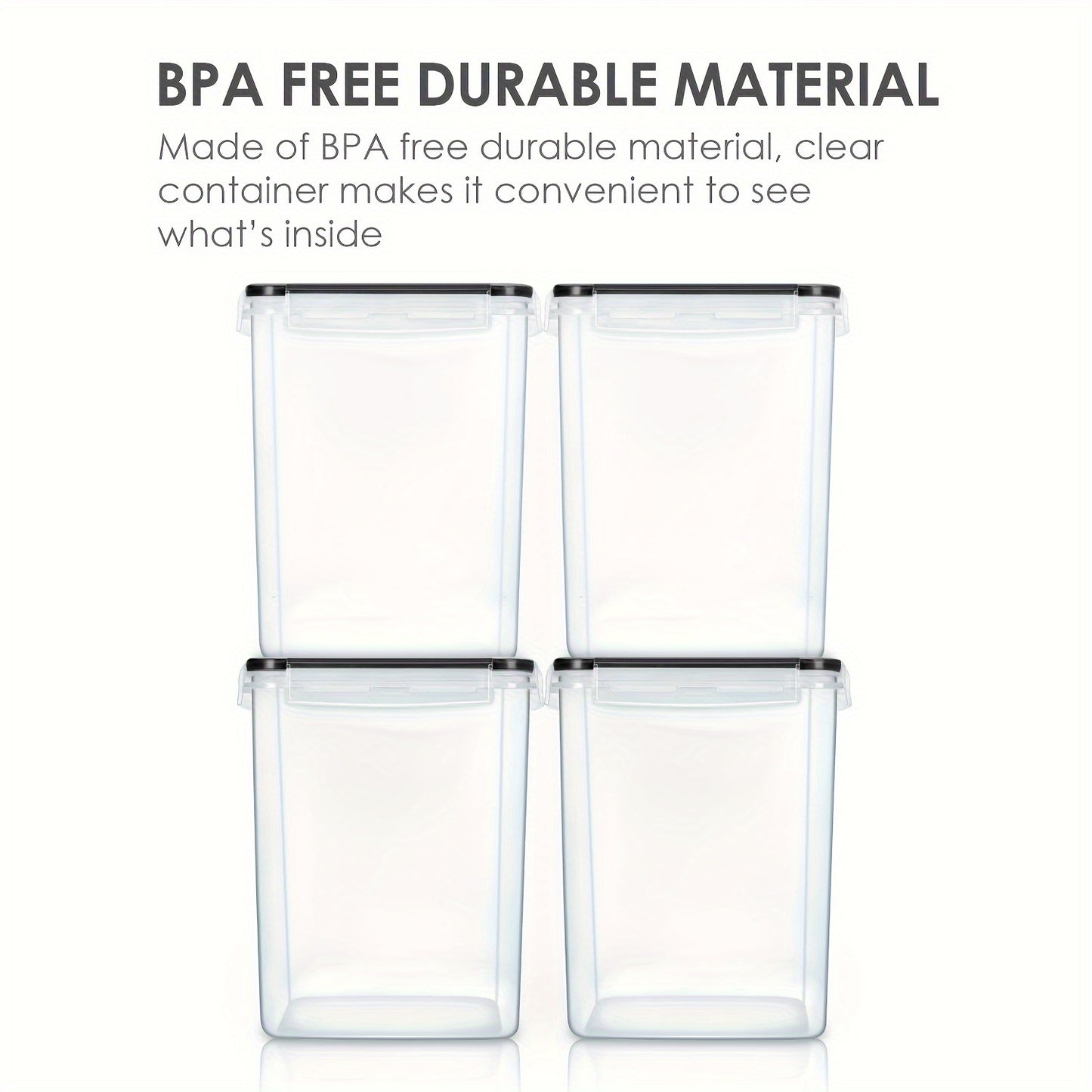 4pcs Large Food Storage Containers, BPA Free Plastic Airtight Canisters for Flour, Sugar, Baking Supplies, Rice with Lids, Black