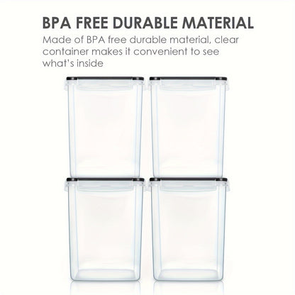 4pcs Large Food Storage Containers, BPA Free Plastic Airtight Canisters for Flour, Sugar, Baking Supplies, Rice with Lids, Black