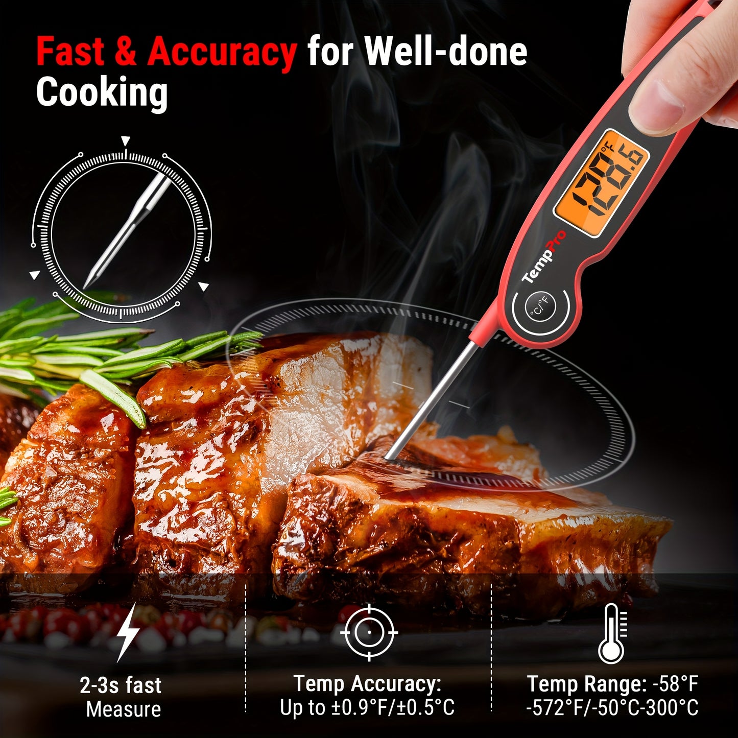 F05 Digital Meat Thermometer for Cooking with Motion Sensing, Food Thermometer for Kitchen BBQ Oil Grill Smoker Candy Thermometer