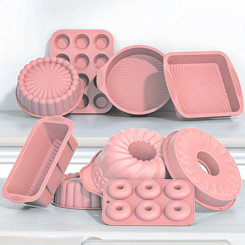 6pcs Set in Pink and Blue Options, Silicone Kitchen Baking Pans, Non-stick Silicone Baking Pans, Silicone Cake Molds, Baking Pans, Donut Baking Pans, Silicone Muffin Pans