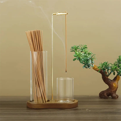 Glass Incense Burner 2-in-1 with Removable Ash Collector & Candle Holder – Incense Stick Holder for Meditation, Yoga, Tea Ceremony & Home Decor – Spiritual Relaxation Gift in Log & Retro Style