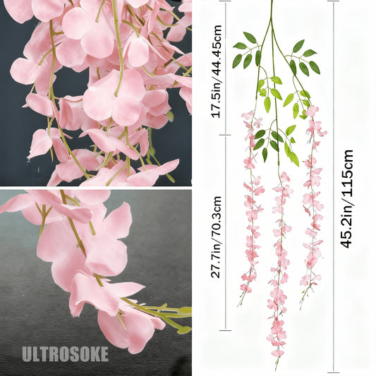 Artificial Wisteria Hanging Flowers 24pcs Fake Wisteria Vine Garland Silk Flower String for Wedding Home Party Backdrop Wall Decor Light Pink