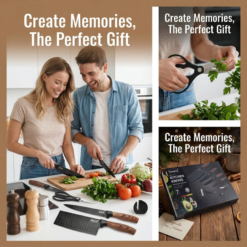 Professional Kitchen Knife Set, High Carbon Stainless Steel Ultra-Sharp Chef Knife Combination, Chef Knife And Slicing Knife, Optional Scraper Scissors And Whetstone, Suitable for Family Travel, Gift Box, with Anti-Stick Ergonomic PP Handle