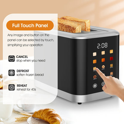 [Smart Digital Toaster] Toaster Touch Screen Toaster 2 Slice With LCD Display Stainless Steel Digital Timer Toaster 6 Bread Types & 6 Shade Settings Smart Extra Wide Slots Toaster With Bagel Cancel, Defrost Functions
