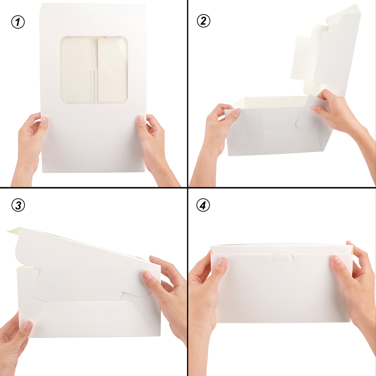 WHONLINE 10 Sets Cake Boxes, Party Gift Box Packaging, 10x10x5 Inches, White Square Bakery Boxes with Window, Large Cake Boxes with Red Ribbons And 10pcs 10 Inches Round Cake Boards, for Birthday Party, Wedding And Father's Day