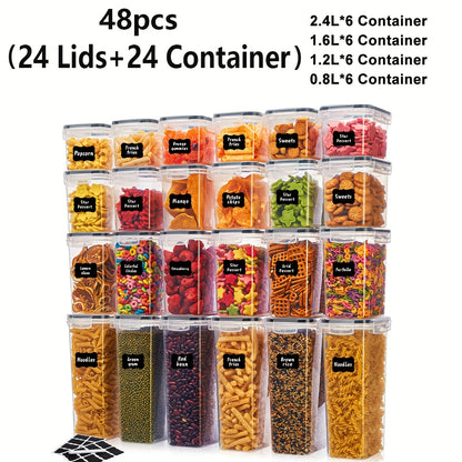 6/14/18/30/48/60/84pcs Airtight Food Storage Containers with Lids, BPA Free Plastic Kitchen Storage Containers for Rice, Spaghetti, Cereal, Pasta, Flour And Sugar Containers, 3/7/9/15/24/30/42 Lids+ 3/7/9/15/24/30/42 Containers Kitchen Additions