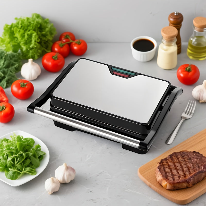 Home Kitchen, Black Square Double-sided Heating Barbecue Machine, High-power Panini Toaster, Steak Grill, Sandwich Machine, Waffle Maker, Heated Electric Pancake Maker, Grilled Sausages And Hamburgers., Home Cooking, Quick Meals