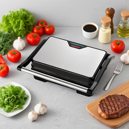 Home Kitchen, Black Square Double-sided Heating Barbecue Machine, High-power Panini Toaster, Steak Grill, Sandwich Machine, Waffle Maker, Heated Electric Pancake Maker, Grilled Sausages And Hamburgers., Home Cooking, Quick Meals