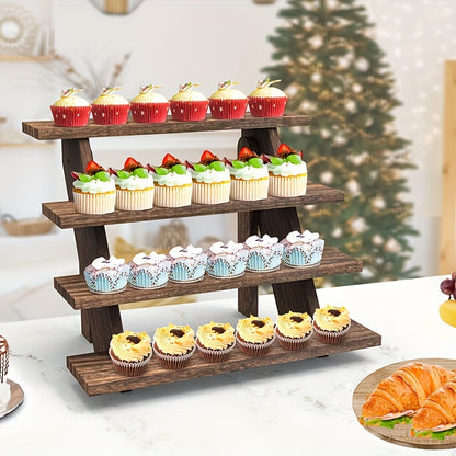 4-Tier Rustic Wooden Cupcake Stand - Tool-Free Assembly, Ideal for Birthday Parties, Youngsters Showers, Halloween & Christmas Decorations, Cupcake Display Stand