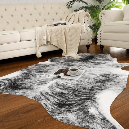 Imitation Cowhide Rug, 6.2 X 5.2 Feet, Animal Print Rug, Suitable for Bedroom Living Room, Western Style Decoration Dining Room Office Rug, Animal Skin Rug, Brown