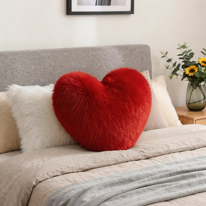 1pc Of Pink Heart-shaped Imitation Wool Plush Pillowcase/cushion Cover (insert Not Included), Ideal for Valentine's Day Decoration. It Is Made Of Polyester Blend Fabric, Featuring A Fluffy Design. Suitable for Sofas, Car Interiors, Chairs And Bed