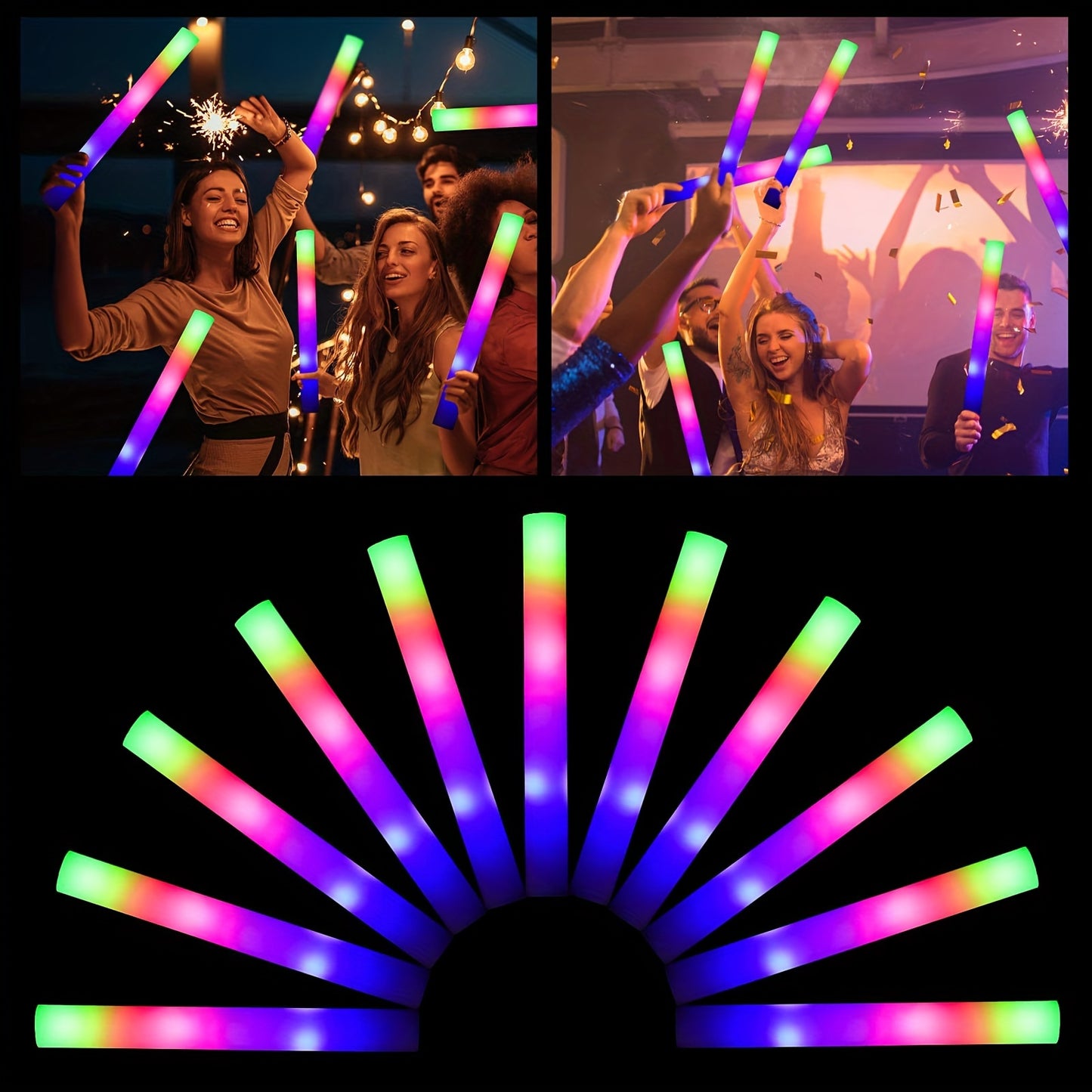 11/36/52pcs Party Set, LED Foam Glow Sticks, 3 Modes Of Luminous Party Supplies Colorful Flashes, Glow Glasses, Glow Headbands, Glow Finger Lights Glow Stick Party Set For Weddings, Birthdays, Raves, Concerts, Halloween, Christmas, New Year