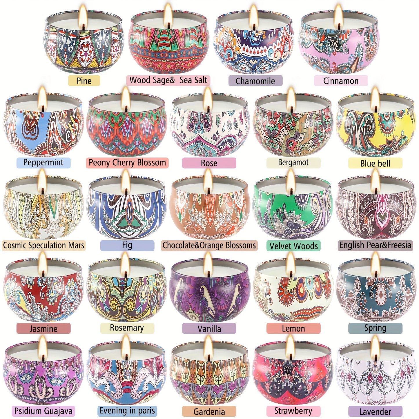 Scented Candles Gift Set 24 Pack Aromatherapy Soy Wax Candles with Lids Portable Travel Tin Can Candles for Home Spa Yoga Birthday Valentine's Day Mother's Day