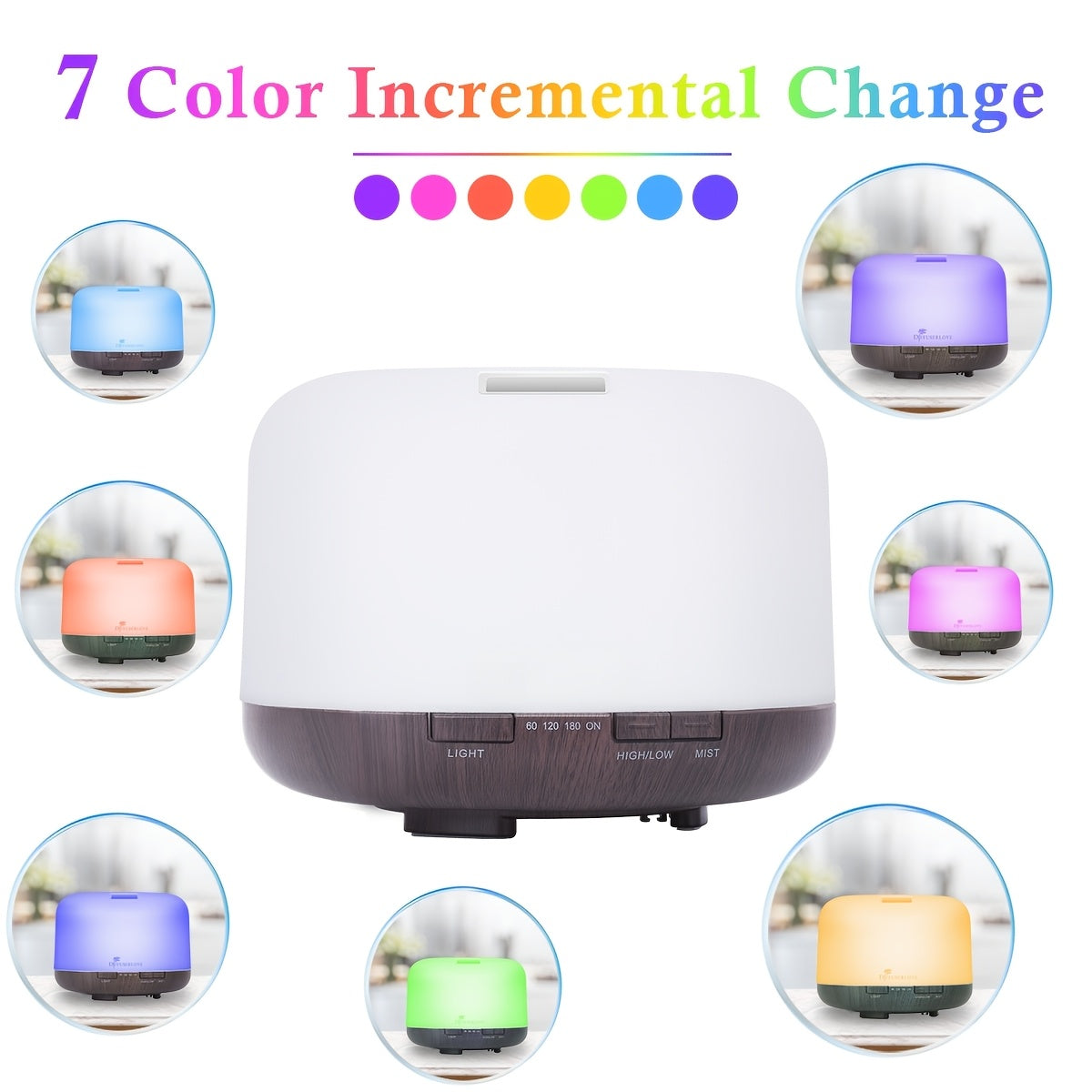 Essential Oil Diffuser 16.91oz with 10 Essential Oils, Diffuser Sprayer, 7 Color LED Light Diffuser for Home Office Bedroom (Size: 6.7" L X 6.7" W X 4.7" H), Home Lamps