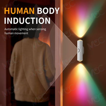 LED Magnetic Night Light Dual Voice & Motion Sensor – 9 Colors Dimmable, 665mAh Battery, Drill-Free Magnetic Install for Hallway, Bedside & Storage Room Ambient Lighting