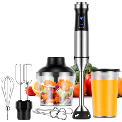 6-in-1 Immersion Blender Handheld 1000W 20-Speed & Turbo Mode, Scratch Resistance Hand Blender WIth Dough Hooks, Egg Beaters, Whisk, 27.05oz Beaker, 20.29oz Chopper Titanium Blades, BPA-Free