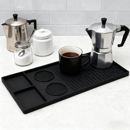 Silicone Coffee Mat with Raised Edges, 2in 1 Coffee Bar Mat for Countertops, Coffee Bar Accessories Fit Under Coffee Maker Espresso Machine, Dish Drying Mat (Black, 23.6'' X 15.7'') Dish Drying Mats