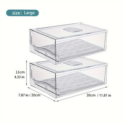 2pcs Fridge Organizer, Stackable Refrigerator Organizer Bins, Reusable Food Storage Containers, Fridge Drawer Organizer in Home Kitchen, Barbecue Shop, Restaurant, Bpa-Free
