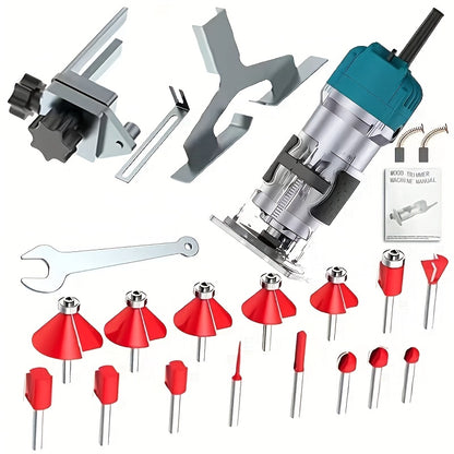 Wood Carving Machine, Trimming Machine, Wood Router, Slotting Machine, Wood Carving Machine, Drilling Machine, Electric Tools, Very Suitable for Wood Trimming, Carving, Including Milling Cutters And Wood Slotting