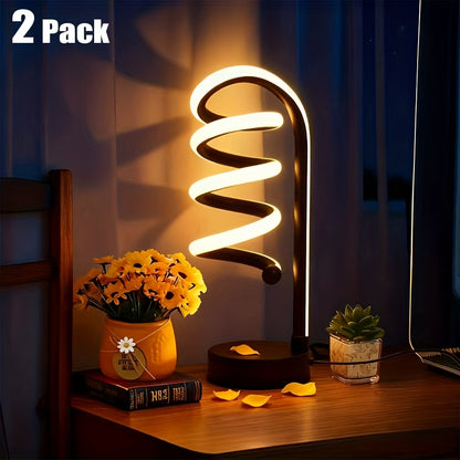 Touch Control Spiral Table Lamp with 3 Color Modes LED Bulb - Vintage Adjustable Arm Desk Light, USB-C Powered, Modern Minimalist Bedside Lamp for Bedroom Living Room Study Office, Black or White