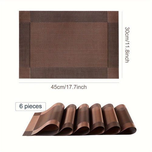 6 Pack, Place Mats for Kitchen Dining Table, Heat-Resistant Anti-Skid Stain Washable PVC Table Mats, Easy to Cleaning Vinyl Dinner Mats(Golden, Brown, Silvery), 11.8inch*17.7inch