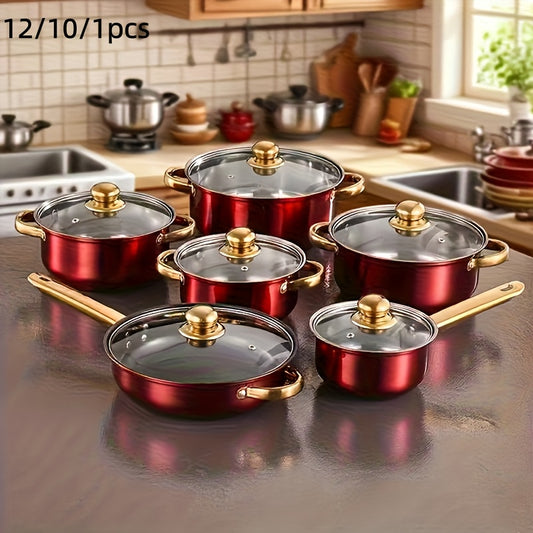 Stainless Steel Deep Pot Cookware Set 10 & 12 Piece with Lids & Dual Handles – Oven Safe Soup Hot Pot Pasta Seafood Stew Pots | Silver Pink Gold | Home Restaurant Cooking Gift Set