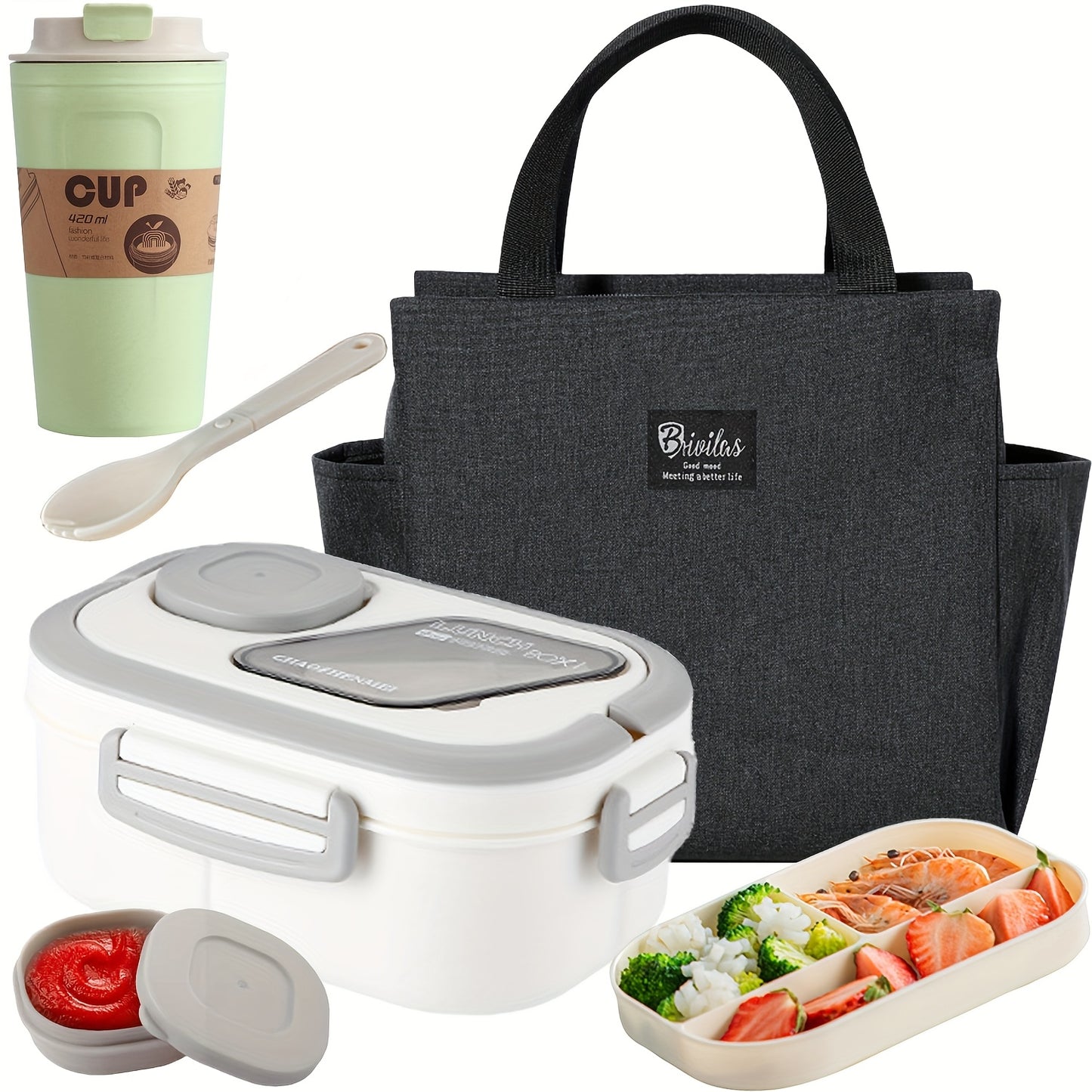 Black Friday Premium Picks- 2 Layered Multi Grid Lunch Box Set. Bento Boxes with Cup And Lunch Bag for School, Office And Outdoor Picnics. |Food Storage Container | Kitchen Accessories | Lunch Box Set/single Lunch Box|