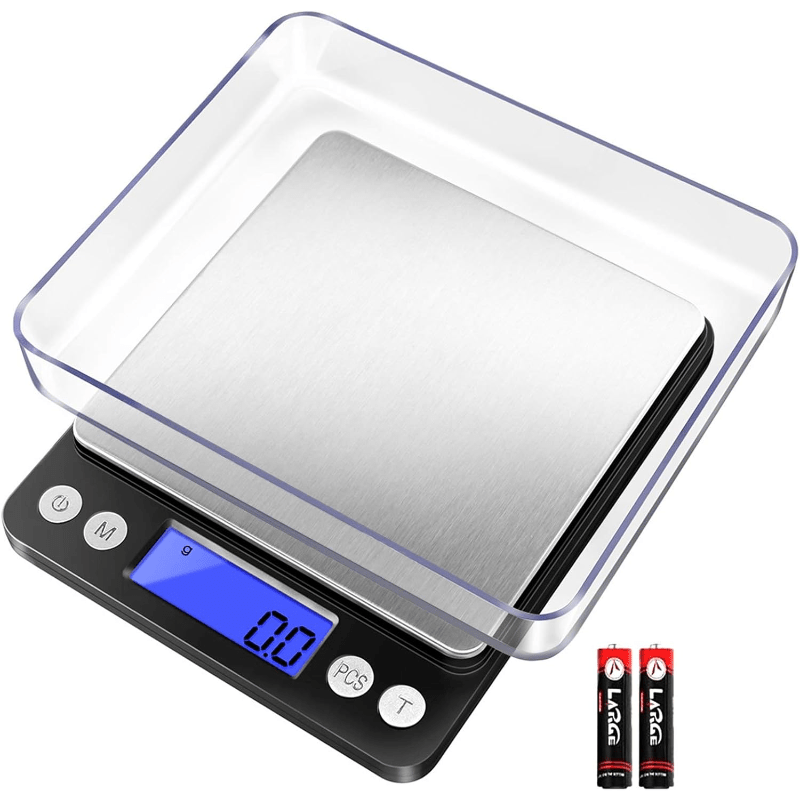 Digital Kitchen Scale 3000g/ 0.1g, Pocket Food Scale With 6 Measurement Modes, LCD, Tare Weight, Digital Scale Grams And Ounces With 2 Trays Of Food, Cooking, Nutrition (including 2 Batteries, 2 Trays)