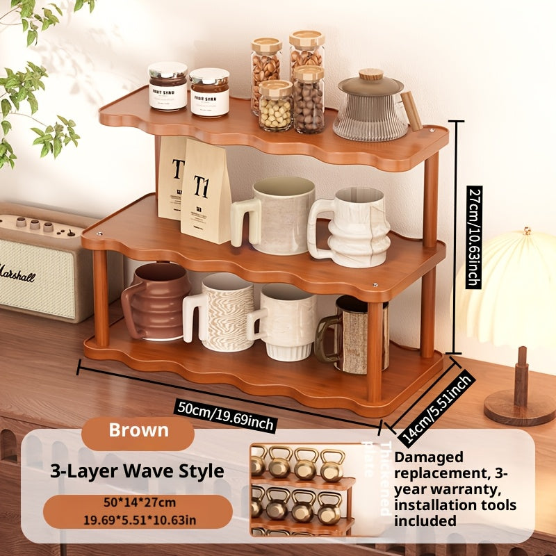 3-Tier Space-Saving Ladder Cup Holder Storage Rack - Multi-Purpose Countertop Organizer for Coffee Mugs, Teacups, Water Glasses | Kitchen Counter, Dining Table, Entryway Shelf & Dessert Display Rack