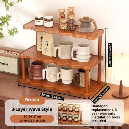 3-Tier Space-Saving Ladder Cup Holder Storage Rack - Multi-Purpose Countertop Organizer for Coffee Mugs, Teacups, Water Glasses | Kitchen Counter, Dining Table, Entryway Shelf & Dessert Display Rack