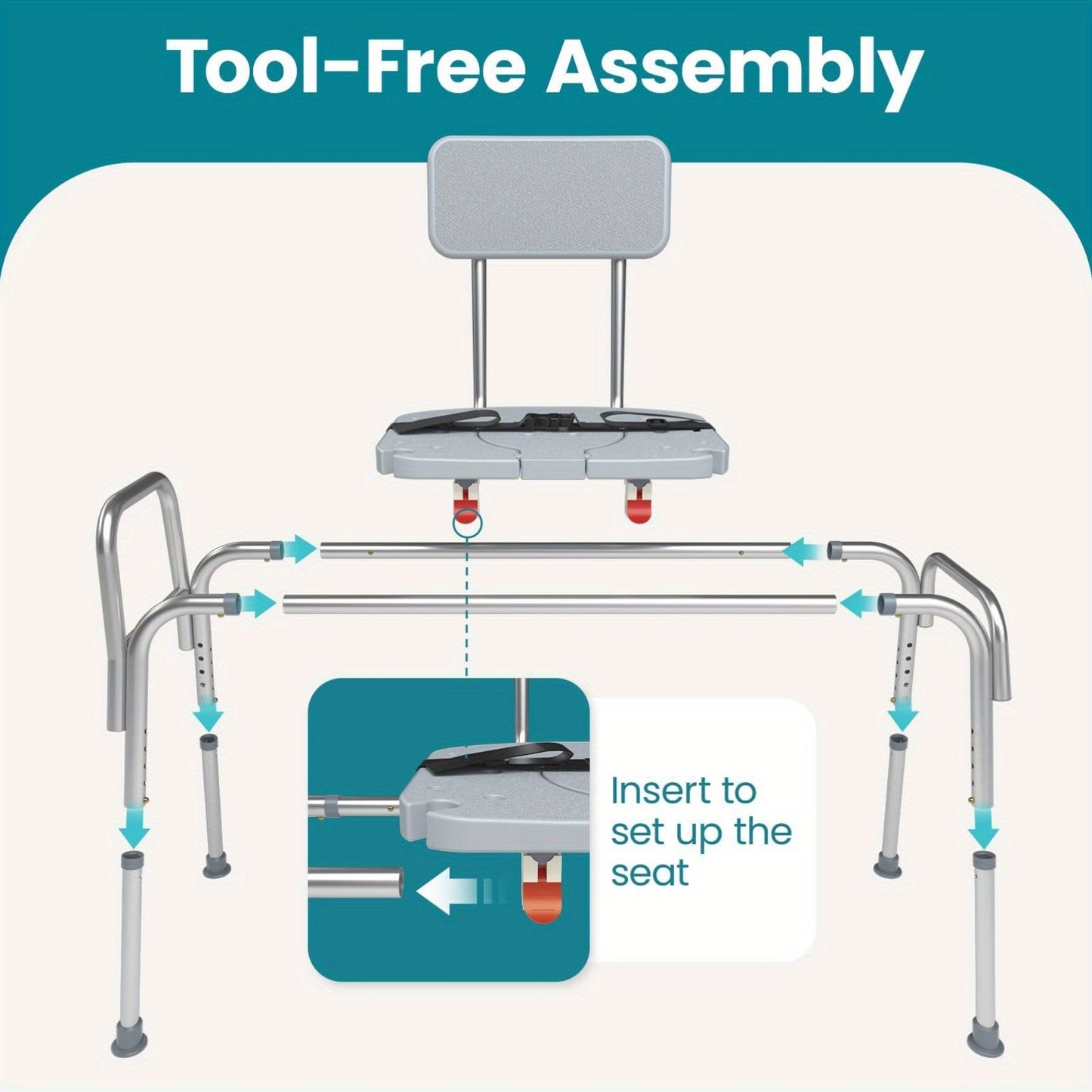 [Heavy Duty Shower Chair] Heavy Duty 400Lbs Sliding Shower Chair Transfer Bench | Non-Slip Adjustable Height, Safety Belt - Effortless Tool-Free Bath Seat for Elderly, Disabled & Recovery - 39" Extralong Shower Bench for Relaxing, Stress-Free Showers, Per