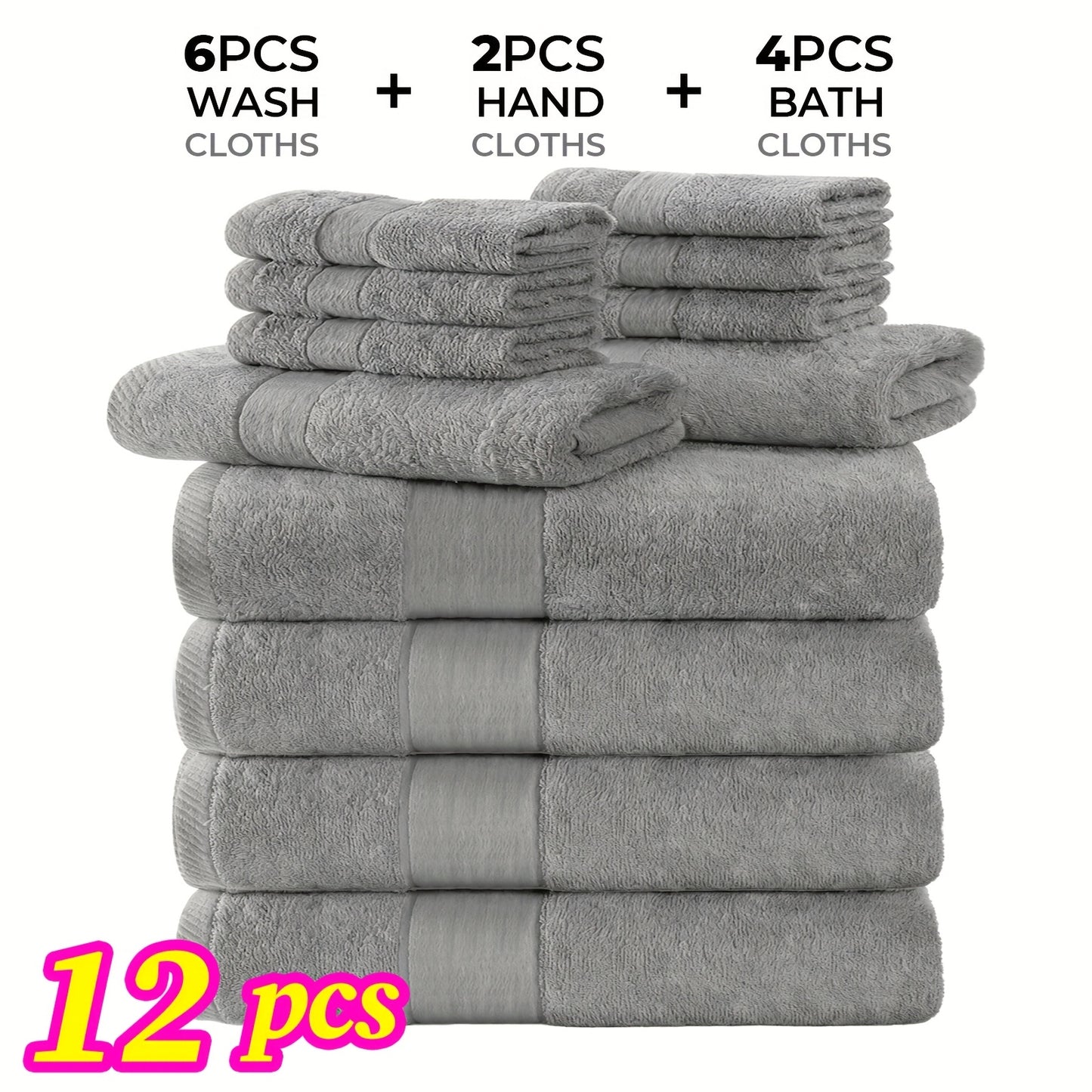 Luxury 12/24pcs Bath Cloths Set, Hotel Quality Thick Bath Cloths | Highly Absorbent & Quick-Dry | 4 Bath Cloths & 6 Hand & 2 Washcloths, Cotton For Hotel Spa Gym & Home Bathroom Essentials, Wash Cloths