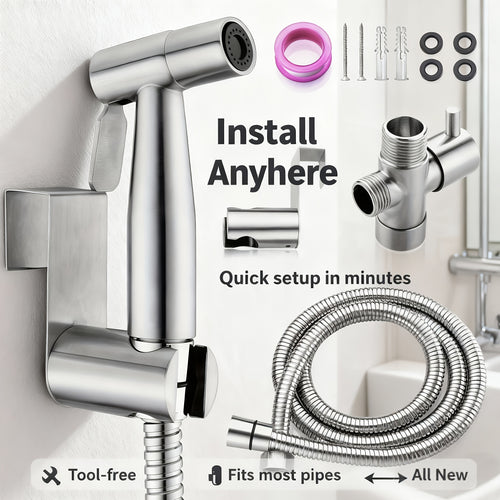 1 Set Wall-Mounted Handheld Spray Gun Sitting Bath - Includes Spray Gun, Bracket, Teflon Tape, And Flexible Extension Hose. Quickly Adapts to Toilets, Bathrooms, And Sinks; Suitable for Household Cleaning, Gardening, And Pet Washing.
