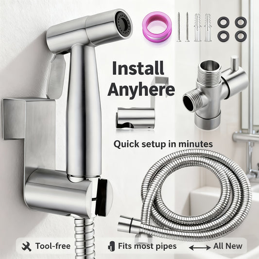 Wall-Mounted Handheld Spray Gun Set with Bracket, Teflon Tape & Flexible Hose – Bathroom Bidet Sprayer for Toilet, Sink, Garden & Pet Washing