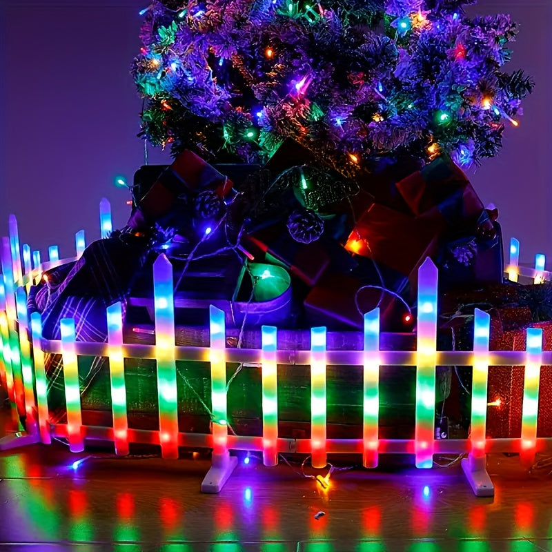 8 PACK Solar Garden Fence Lights Outdoor, Garden Fence, Waterproof LED Lighted White Picket Fence Border Solar Powered with Remote, Decorative Fence Christmas Lights for Tree Yard Pet Barrier, Fence Solar Lights, Solar Fence Lights Outdoor Waterproof, Sol