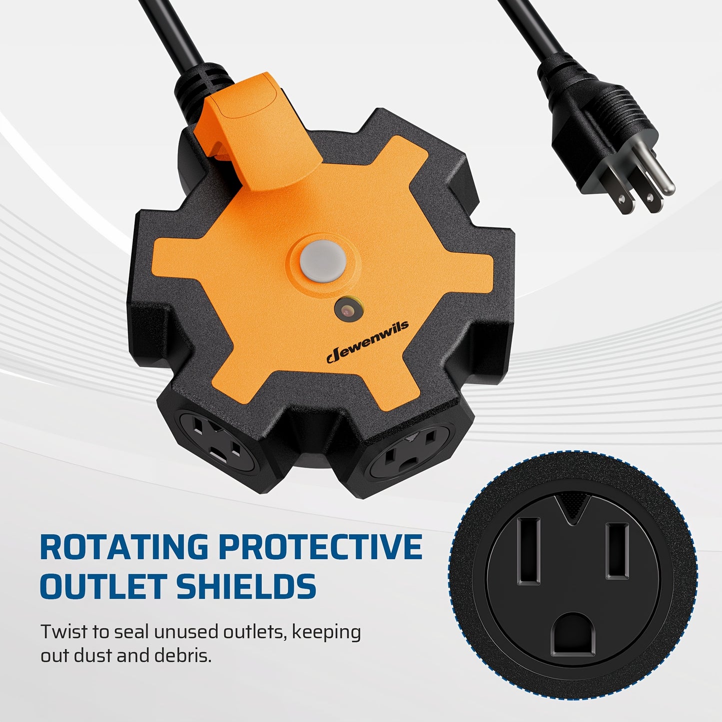 DEWENWILS 1Pack/ 2Pack Industrial Power Strip, 5-Outlet Hub with 15ft Heavy Duty Extension Cord (14/3 AWG SJTW), 15A Circuit Breaker, Swivel Safety Covers for Garage Workshop
