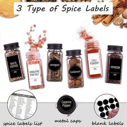 24pcs Glass Spice Jars with Labels, Square Empty Spice Containers, Condiment Squeeze Bottles, Seasoning Bottles - Includes Shaker Lids, Funnels, Markers, Lead-Free Non-Toxic Glass Material, Moving Pantry Gifts