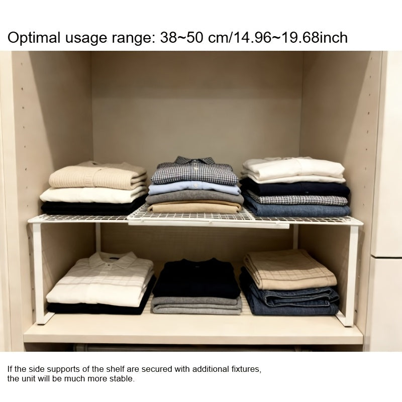 1pc Extendable Wardrobe Shelf, Heavy-Duty Metal Construction, Height-Adjustable to Fit Multiple Cabinets, Vertical Storage Saves Space - A Practical Storage Accessory for Apartment Dwellers