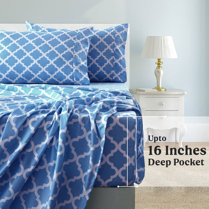 Lux Decor 4 Pieces Quatrefoil Bed Sheets - Stylish Comfy Bedding Set - Hotel Luxury Skin Friendly Cooling Sheets & Pillowcases Without Filler - Classic Collection With 16 Inches Deep Pocket - Shrinkage & Fade Resistant