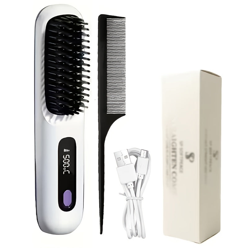 Ladies' Portable Wireless Mini Straightener, 3-speed Adjustable Temperature, LED Display Screen, USB Charging 2000mAh Battery, Professional Styling, Creating Smooth And Shiny Hair, Suitable for Home, Travel, And Holidays