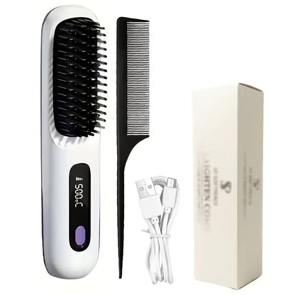 Ladies' Portable Wireless Mini Straightener, 3-speed Adjustable Temperature, LED Display Screen, USB Charging 2000mAh Battery, Professional Styling, Creating Smooth And Shiny Hair, Suitable for Home, Travel, And Holidays