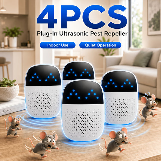 4pcs Dual-Mode Ultrasonic Insect Repellent Plug-In Indoor Mouse Repellent Harmless Home Mouse Repellent Repels Spiders Flies Ants Mice Roaches Wide Coverage - Suitable for Apartments, Dormitories And Household Necessities