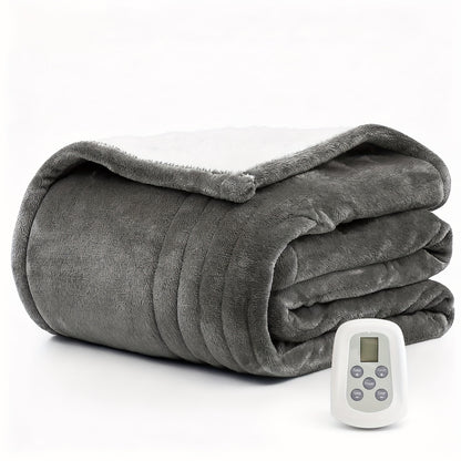 Dual Control Electric Heated Blanket with 10 Heat Levels - 10-Hour Auto Shutoff, Overheat Protection, Fast Heating, Soft Flannel, Machine Washable, 4 Sizes & 4 Colors, Bedroom Gift Blanket