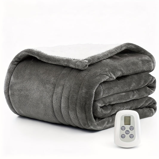 Dual Control Electric Heated Blanket with 10 Heat Levels - 10-Hour Auto Shutoff, Overheat Protection, Fast Heating, Soft Flannel, Machine Washable, 4 Sizes & 4 Colors, Bedroom Gift Blanket