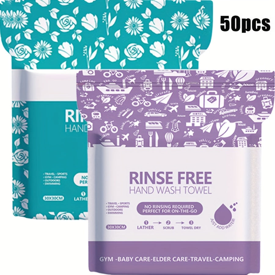 Disposable No-Rinse Foaming Bath Towels – Large 11.81"x11.81" Body Cleaning Cloths, Simply Wet & Wipe, No Rinsing Needed – Ideal for Elderly Care, Camping, Fitness, Post-Surgery & Travel, 50/100/200 Pack