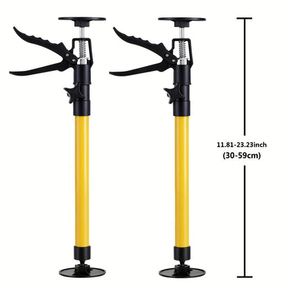 2pcs Telescopic Support Rods, 19.7-45.3 Inch Yellow Steel Third Hand Support System, 88.18 Lbs Load Capacity, Thickened Base for Extra Stability, Easy Height Adjustment for Lifting Drywall, Cabinets, Panels