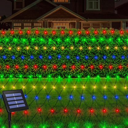 Solar Net Lights Outdoor 11.8ft x 5ft | 100 200 360 LED Mesh Bush Lights Auto On Off | Solar Powered Garden Fairy Lights for Tree Fence Backyard Decor Warm White White RGBY