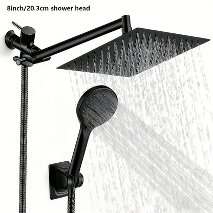 High-Pressure Shower Head Combination with Handheld Spray - 9-Spray Settings Suitable for Bath/Shower, Stainless Leakproof Rainfall Shower System, Adjustable Angle & Hose, Bracket, Polished Square for Modern Bathrooms,for Shower Use Only